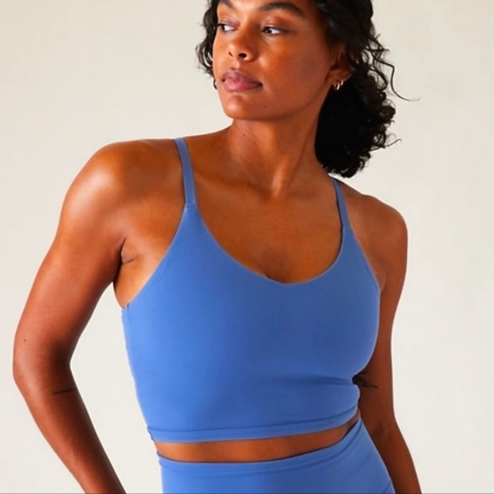 NWT 🦋Athleta Baby Blue Elation V-Neck Longline Bra, 1x D-DD